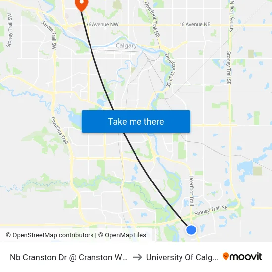 Nb Cranston Dr @ Cranston Wy SE to University Of Calgary map