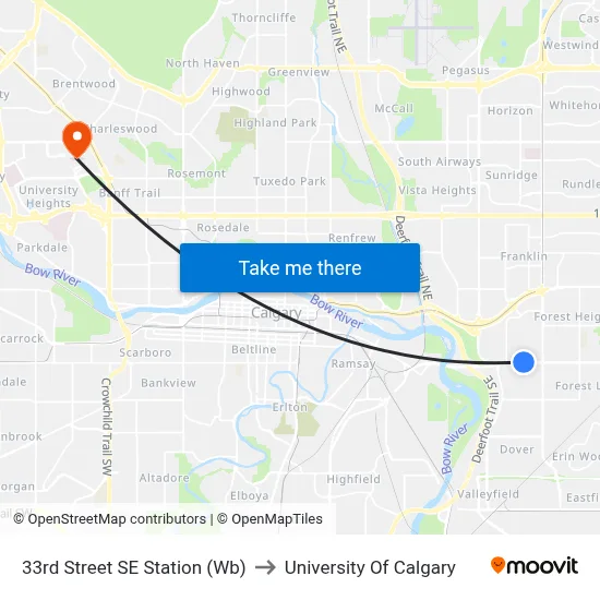 33rd Street SE Station (Wb) to University Of Calgary map