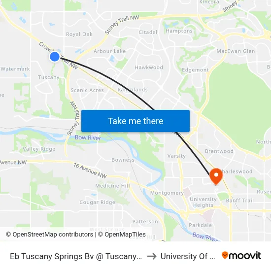 Eb Tuscany Springs Bv @ Tuscany Valley Vw NW to University Of Calgary map
