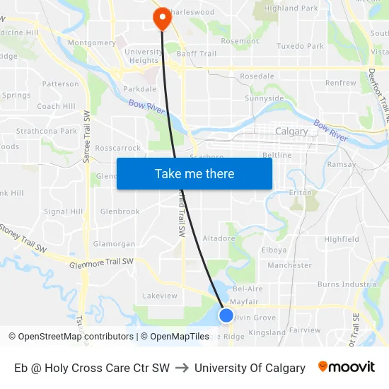 Eb @ Holy Cross Care Ctr SW to University Of Calgary map