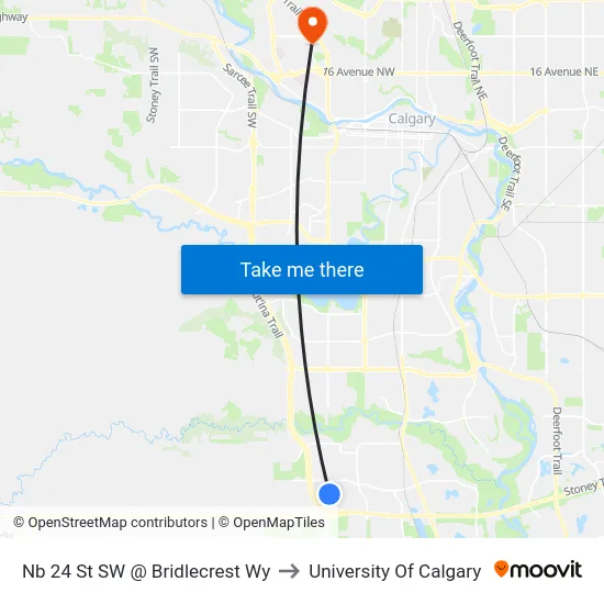 Nb 24 St SW @ Bridlecrest Wy to University Of Calgary map