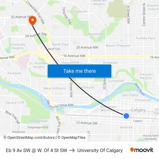 Eb 9 Av SW @ W. Of 4 St SW to University Of Calgary map