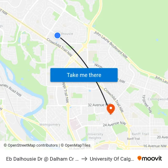 Eb Dalhousie Dr @ Dalham Cr NW to University Of Calgary map