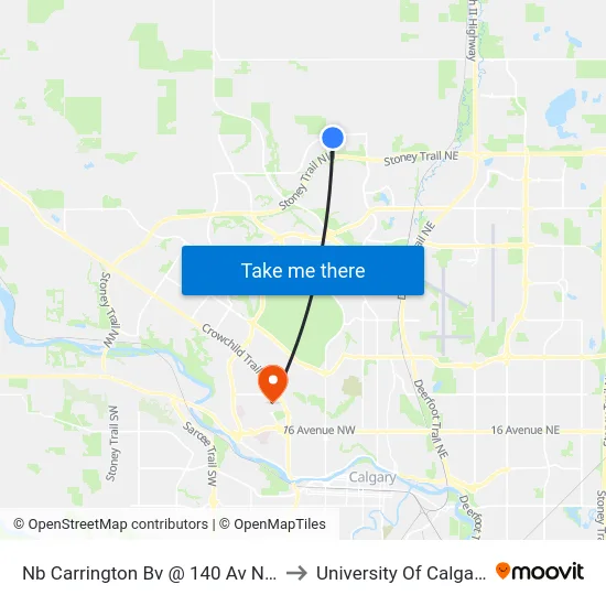 Nb Carrington Bv @ 140 Av NW to University Of Calgary map