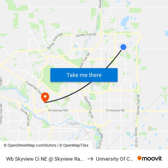 Wb Skyview Ci NE @ Skyview Ranch Dr NE to University Of Calgary map