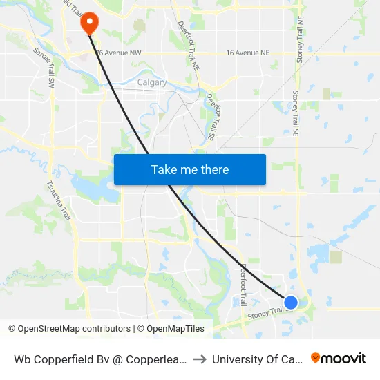 Wb Copperfield Bv @ Copperleaf Ps SE to University Of Calgary map