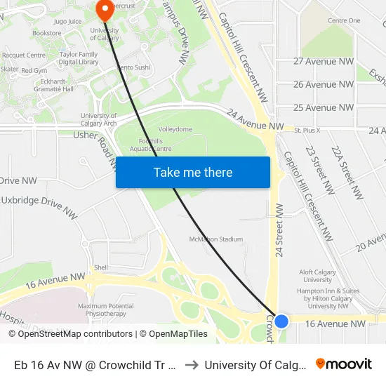 Eb 16 Av NW @ Crowchild Tr NW to University Of Calgary map