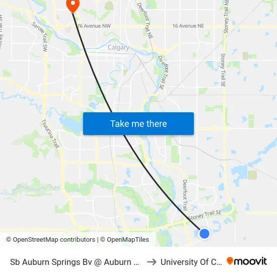 Sb Auburn Springs Bv @ Auburn Crest Wy SE to University Of Calgary map