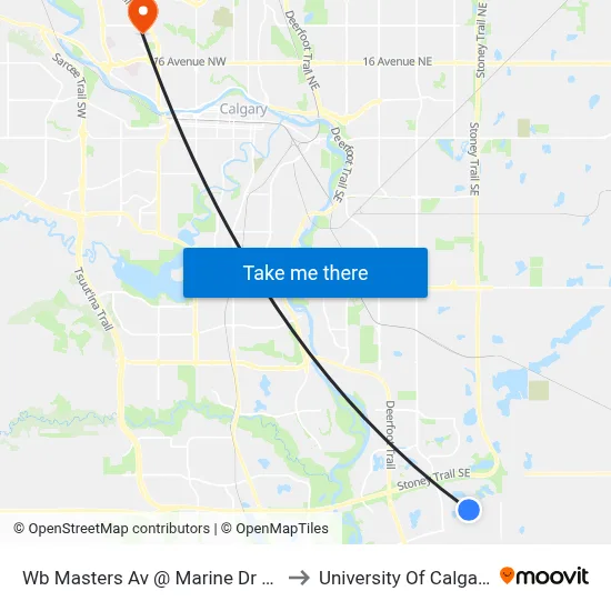 Wb Masters Av @ Marine Dr SE to University Of Calgary map