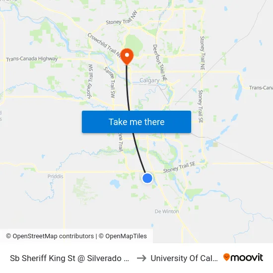 Sb Sheriff King St @ Silverado Wy SW to University Of Calgary map