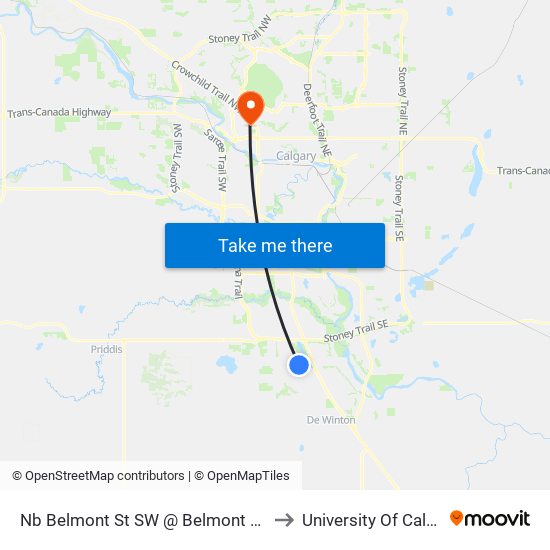 Nb Belmont St SW @ Belmont Bv SW to University Of Calgary map