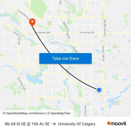 Nb 68 St SE @ 106 Av SE to University Of Calgary map