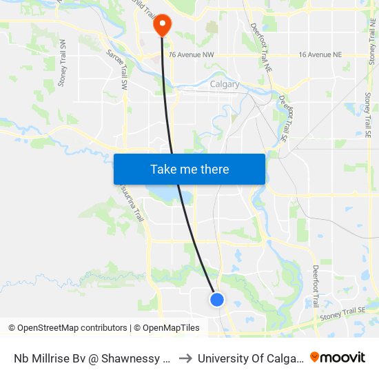 Nb Millrise Bv @   Shawnessy Bv to University Of Calgary map