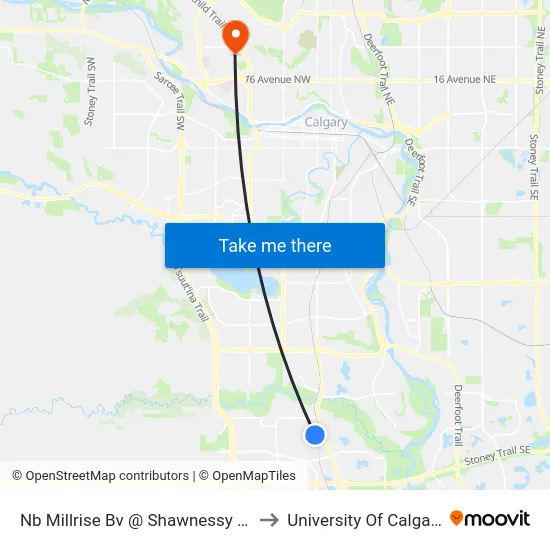 Nb Millrise Bv @   Shawnessy Bv to University Of Calgary map