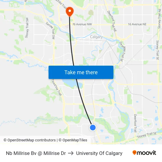 Nb Millrise Bv @  Millrise Dr to University Of Calgary map