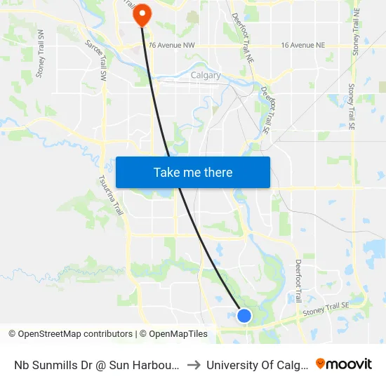 Nb Sunmills Dr @ Sun Harbour Rd to University Of Calgary map