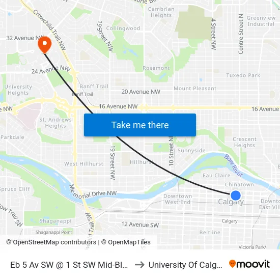 Eb 5 Av SW @ 1 St SW Mid-Block to University Of Calgary map