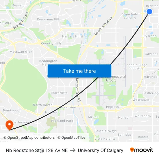 Nb Redstone St@ 128 Av NE to University Of Calgary map