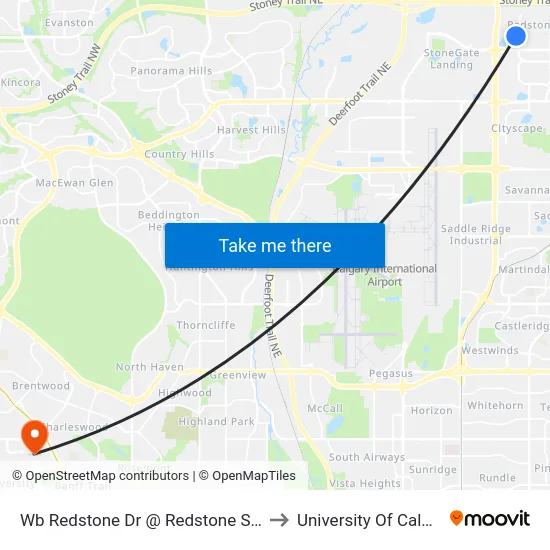 Wb  Redstone Dr @  Redstone St NE to University Of Calgary map