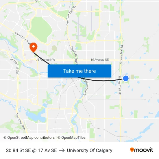 Sb 84 St SE @ 17 Av SE to University Of Calgary map