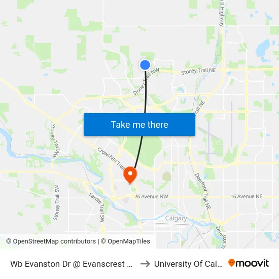 Wb Evanston Dr @ Evanscrest Ga NW to University Of Calgary map