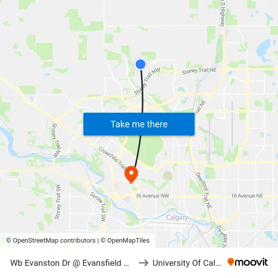 Wb Evanston Dr @ Evansfield Ga NW to University Of Calgary map