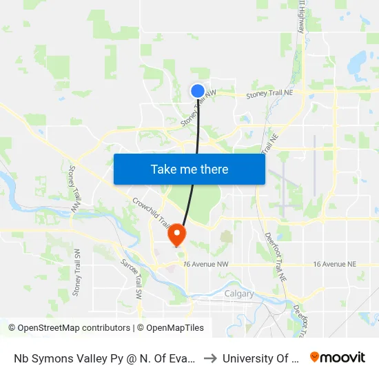 Nb Symons Valley Py @ N. Of Evanston Wy NW to University Of Calgary map