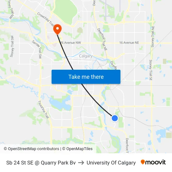 Sb 24 St SE @ Quarry Park Bv to University Of Calgary map