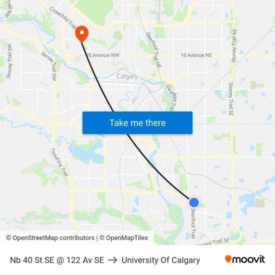 Nb 40 St SE @ 122 Av SE to University Of Calgary map