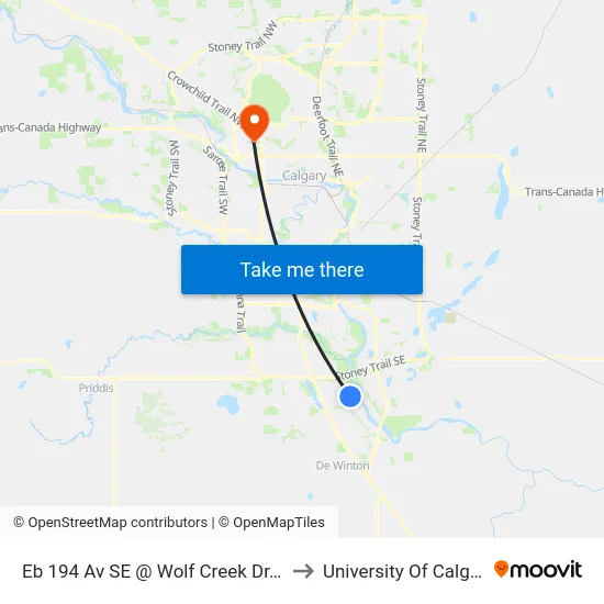 Eb 194 Av SE @ Wolf Creek Dr. SE to University Of Calgary map