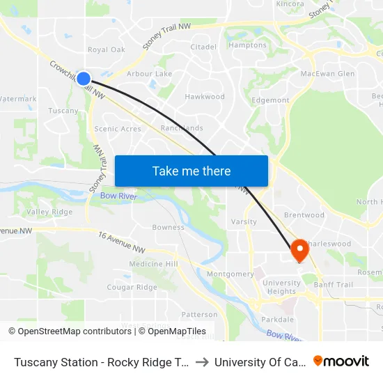 Tuscany Station - Rocky Ridge Terminal to University Of Calgary map