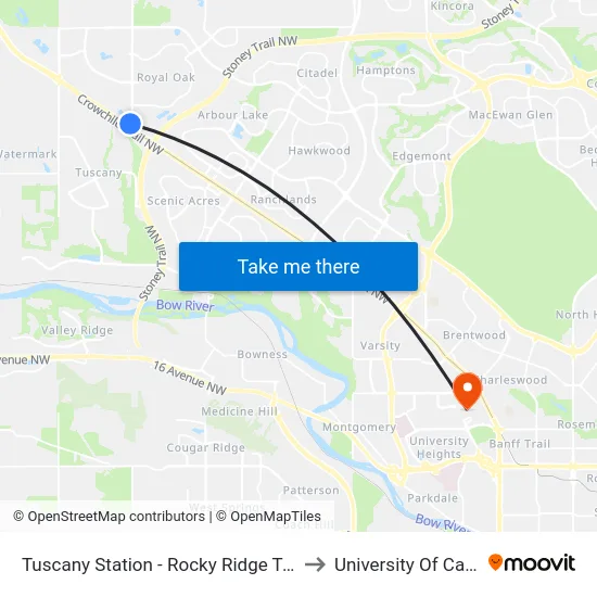 Tuscany Station - Rocky Ridge Terminal to University Of Calgary map