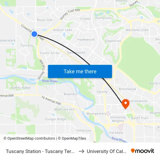 Tuscany Station - Tuscany Terminal to University Of Calgary map