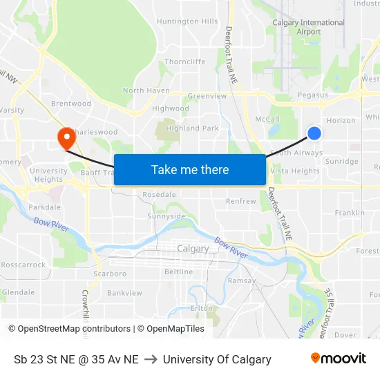 Sb 23 St NE @ 35 Av NE to University Of Calgary map