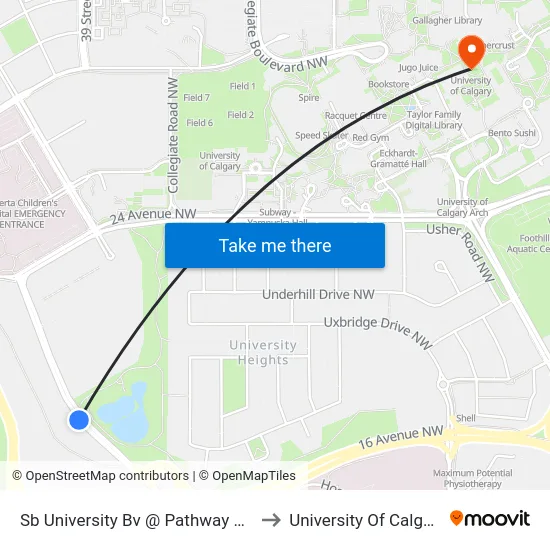Sb University Bv @ Pathway NW to University Of Calgary map