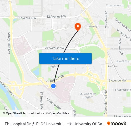 Eb Hospital Dr @ E. Of University Bv NW to University Of Calgary map