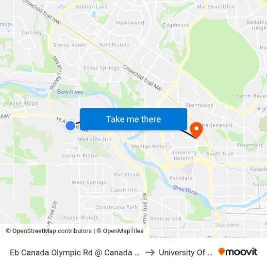 Eb Canada Olympic Rd @ Canada Olympic Ga SW to University Of Calgary map