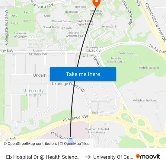 Eb Hospital Dr @ Health Science Ce NW to University Of Calgary map