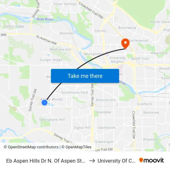 Eb Aspen Hills Dr N. Of Aspen Stone Bv SW to University Of Calgary map
