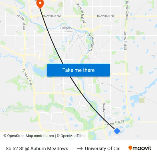 Sb 52 St @ Auburn Meadows Dr SE to University Of Calgary map