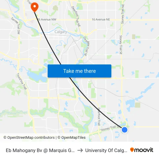 Eb Mahogany Bv @ Marquis Gr SE to University Of Calgary map