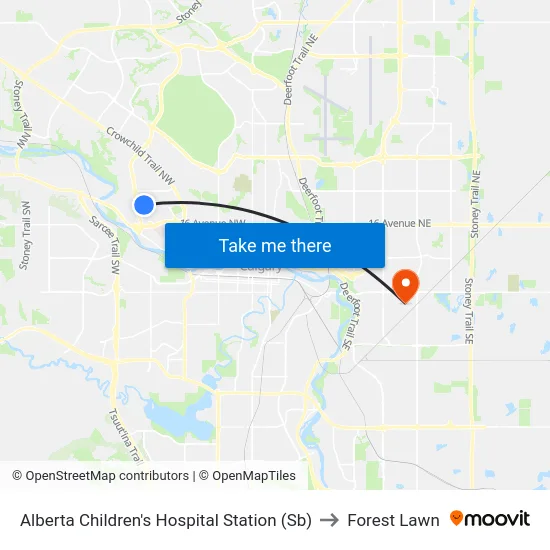 Alberta Children's Hospital Station (Sb) to Forest Lawn map