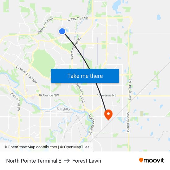 North Pointe Terminal E to Forest Lawn map