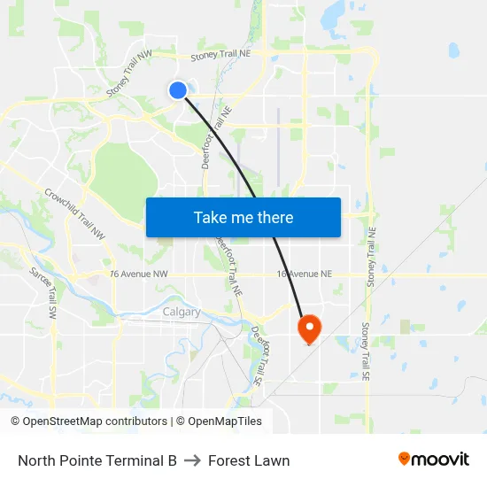 North Pointe Terminal B to Forest Lawn map