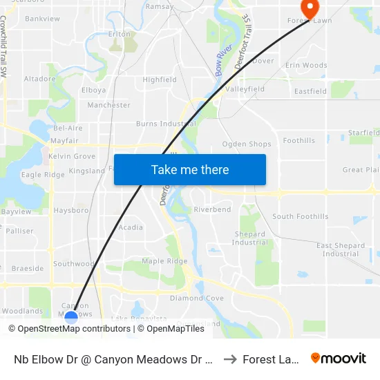 Nb Elbow Dr @ Canyon Meadows Dr SW to Forest Lawn map