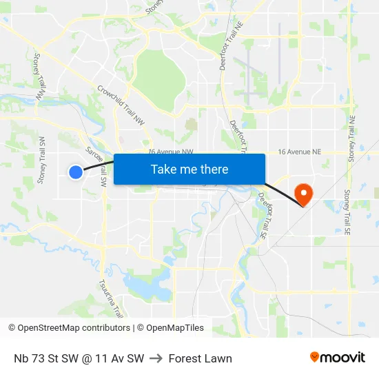 Nb 73 St SW @ 11 Av SW to Forest Lawn map