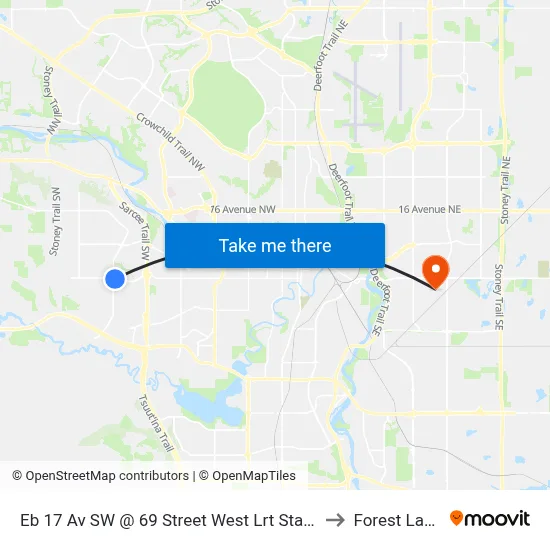 Eb 17 Av SW @ 69 Street West Lrt Station to Forest Lawn map
