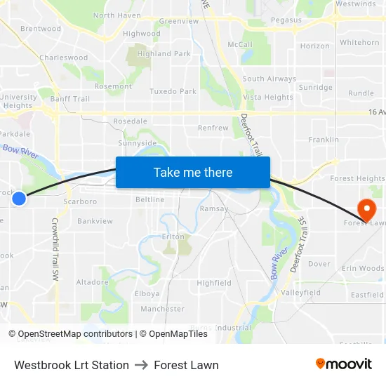 Westbrook Lrt Station to Forest Lawn map