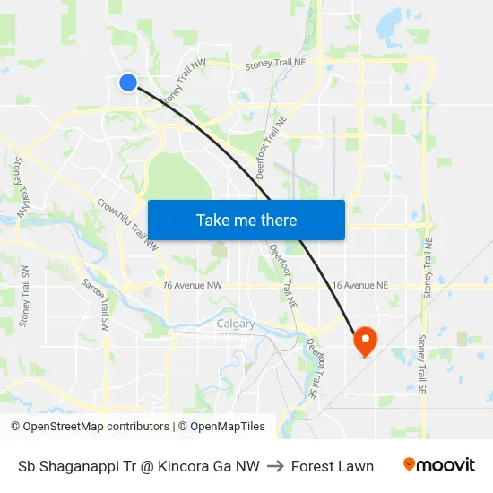 Sb Shaganappi Tr @ Kincora Ga NW to Forest Lawn map