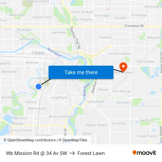Wb Mission Rd @ 34 Av SW to Forest Lawn map